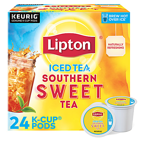 Lipton Iced Tea Southern Sweet Tea K-Cup Pods for Keurig, 24 count, designed for brewing hot or over ice, featuring a naturally refreshing flavor.
