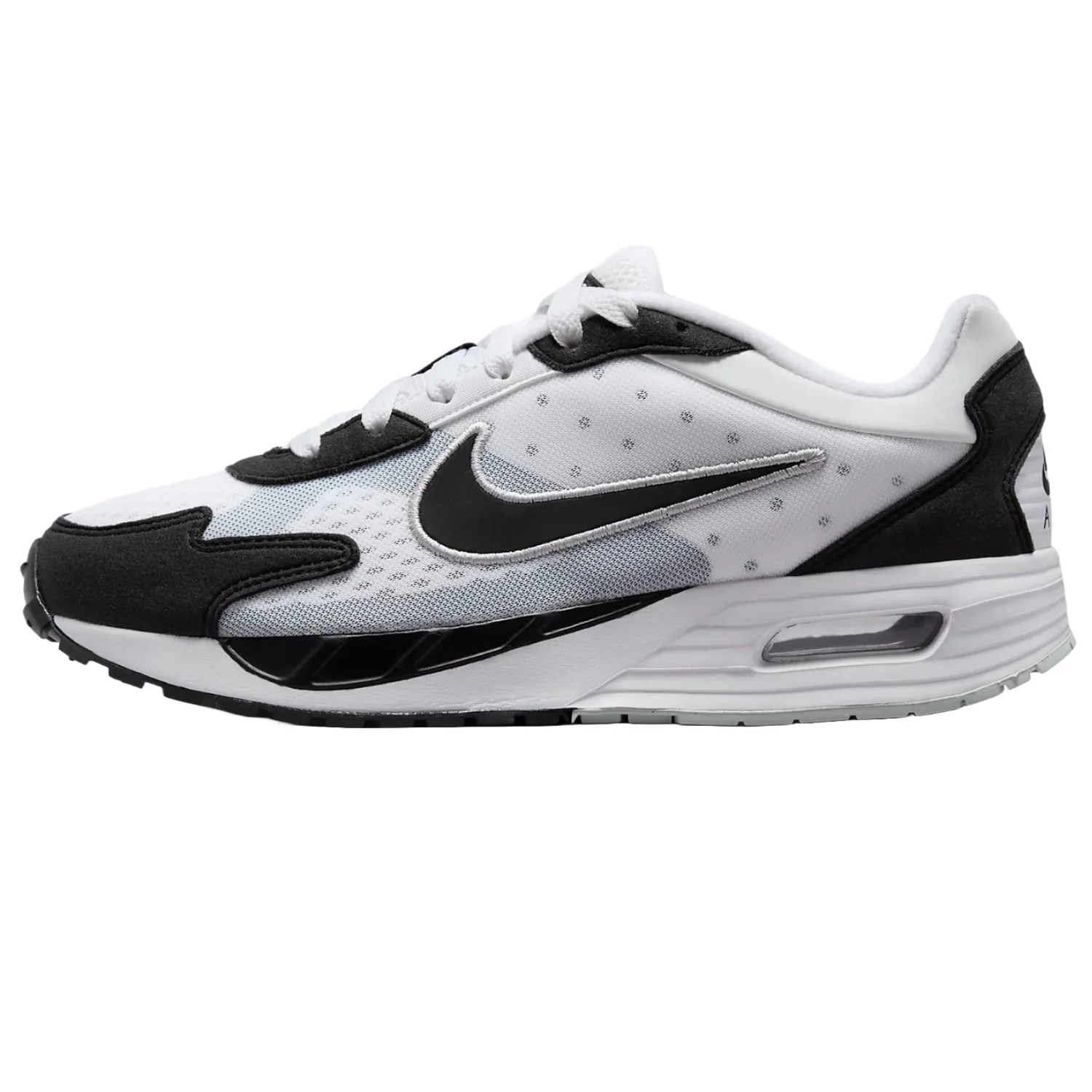 Nike Air Max Solo shoes feature a white mesh upper with black overlays, a black Swoosh logo, and a visible air unit in the sole.