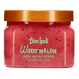 Tree Hut Watermelon Shea Sugar Scrub in a red 18 oz (510 g) jar with an orange lid.