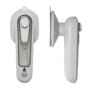 A white wall-mounted automatic soap dispenser with a transparent section for monitoring liquid levels and buttons for operation on the front.