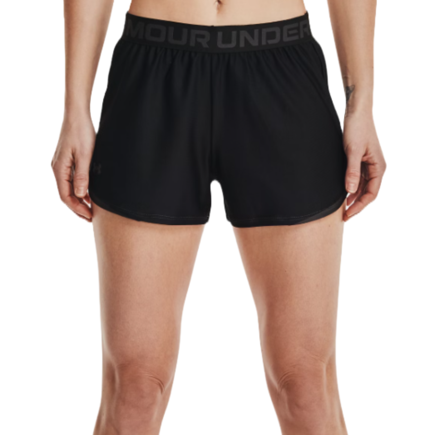 Black athletic shorts with an \“Under Armour\“ branded waistband, designed for comfort and performance.