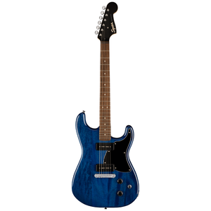 Electric guitar with a blue finish, black pickguard, and two single-coil pickups. The guitar features a 6-string setup and a traditional headstock with six tuning pegs.
