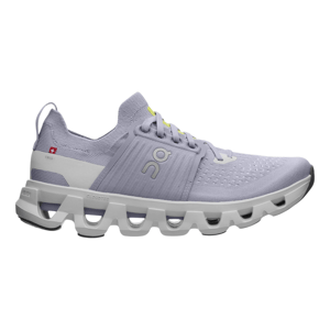 A lavender athletic shoe with a unique cloud-like sole design, featuring \“Cloudtec\“ technology and a subtle logo on the side, designed for comfort and performance.