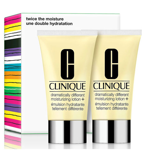 Two tubes of Clinique Dramatically Different Moisturizing Lotion+ with packaging.