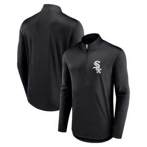 Black quarter-zip pullover featuring the Chicago White Sox logo on the chest, shown from the front and back.