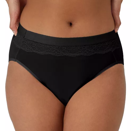 Black panties with lace detailing on the waistband, featuring a high-cut leg design.