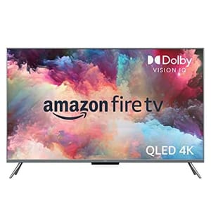 Amazon Fire TV Omni QLED Series 43\“ features 4K resolution with Dolby Vision IQ and supports Amazon's Fire TV platform, allowing access to streaming services and smart TV capabilities.