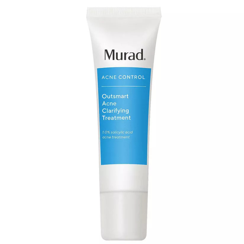 Murad Acne Clarifying Treatment is a skincare product with 1.0% salicylic acid designed for acne control. The packaging highlights its ability to clarify skin.