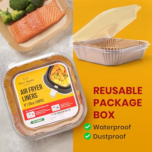 Reusable air fryer liners in an 8-inch size, packaged in a waterproof and dustproof box.