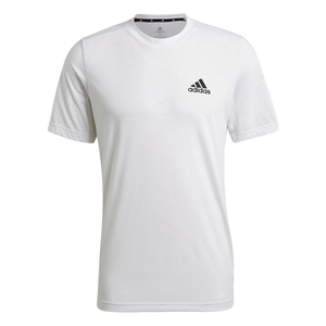 White Adidas t-shirt with a crew neck and short sleeves, featuring the Adidas logo on the chest.