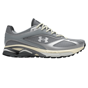 Under Armour Men's Apparition Shoes feature a sleek, grey design with mesh and synthetic overlays, HOVR cushioning for comfort, and a durable rubber outsole for traction. The shoe displays the Under Armour logo on the side.