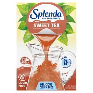 Splenda Sweet Tea Pitcher Perfect drink mix contains six zero-sugar liquid pods, each making one 2-quart pitcher.
