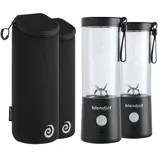 Two black portable blenders labeled \“blendjet\“ alongside two matching black carrying cases with zipper closures.
