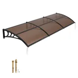 Brown polycarbonate awning with black brackets for wall mounting, featuring a curved design and including anchoring hardware.