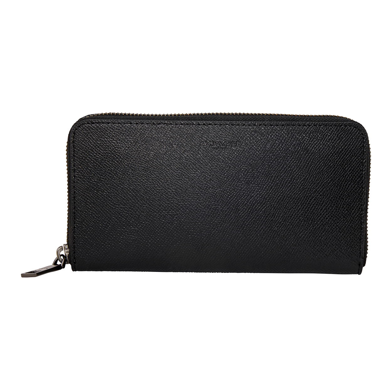 Black leather zippered wallet.