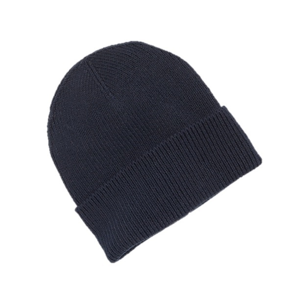 Dark gray knitted beanie with a folded cuff, featuring a simple and classic design.