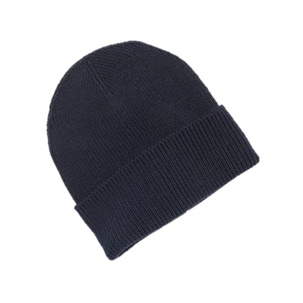 Dark gray knitted beanie with a folded cuff, featuring a simple and classic design.