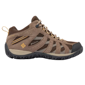 Columbia Remond Hiking Shoes are mid-cut, brown, with a rugged design, mesh and suede upper for breathability, Techlite lightweight midsole for comfort, rubber sole for traction, and lace-up closure. Ideal for outdoor activities.