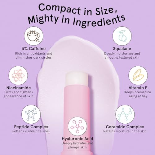 Lip balm with 3% caffeine, squalane, niacinamide, vitamin E, peptide complex, hyaluronic acid, and ceramide complex. Designed to moisturize, plump, and improve skin appearance.