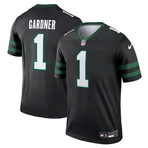 Black Nike NFL jersey with \“GARDNER\“ and number 1 on the back, featuring green stripes on the sleeves and the NFL logo on the front.