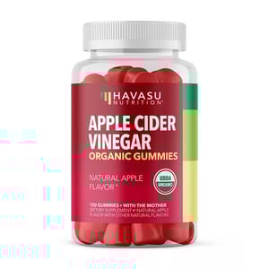Havasu Nutrition Apple Cider Vinegar Organic Gummies, natural apple flavor, USDA organic, 120 gummies with \“the mother,\“ dietary supplement with other natural flavors.