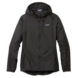 Black Patagonia hooded jacket with a lightweight, minimalist design and front zip closure.