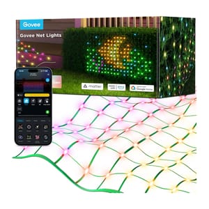Govee Outdoor Net Lights feature RGBIC lighting with app control, compatible with Matter, Alexa, and Google Home. They form a 6x4ft grid for customizable displays on outdoor surfaces.