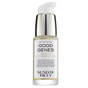 Sunday Riley Good Genes All-In-One Lactic Acid Treatment, 1 fl oz (30 mL). It exfoliates and clarifies the skin, reducing the appearance of fine lines and discoloration.