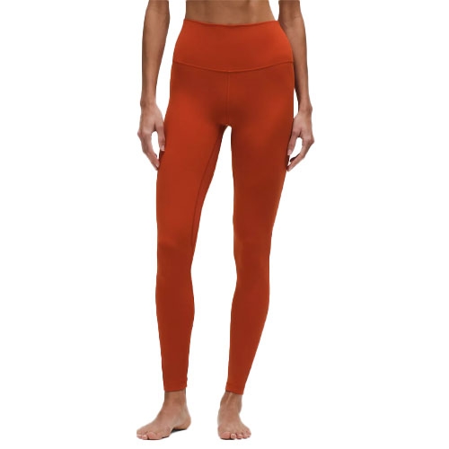 High-waisted, full-length burnt orange leggings designed for active wear.