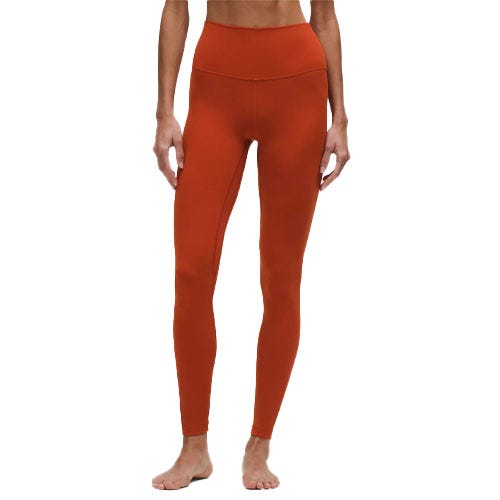 High-waisted, full-length burnt orange leggings designed for active wear.