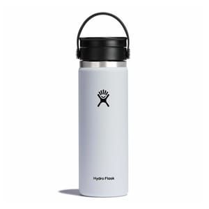 A Hydro Flask water bottle with a carrying handle on the lid and the brand's logo on the side.