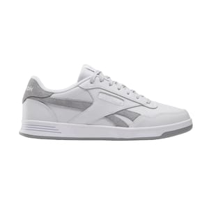 Reebok Court Advance Shoes are low-top sneakers with a white and gray color scheme, featuring a classic design with the Reebok logo on the side and a durable rubber sole for comfort and traction.