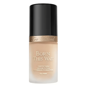 Too Faced Born This Way Foundation, an oil-free, medium-to-full coverage foundation designed for an undetectable finish.