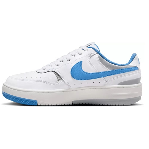 White and blue low-top sneaker with a classic design.