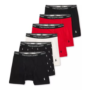 A set of Polo Ralph Lauren boxer briefs in various colors, featuring a branded waistband and logo detailing.