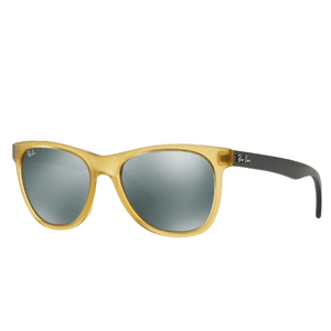 Yellow and black Ray-Ban sunglasses with reflective lenses.