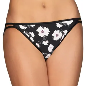 Black floral bikini bottoms with white flowers and dual side straps.