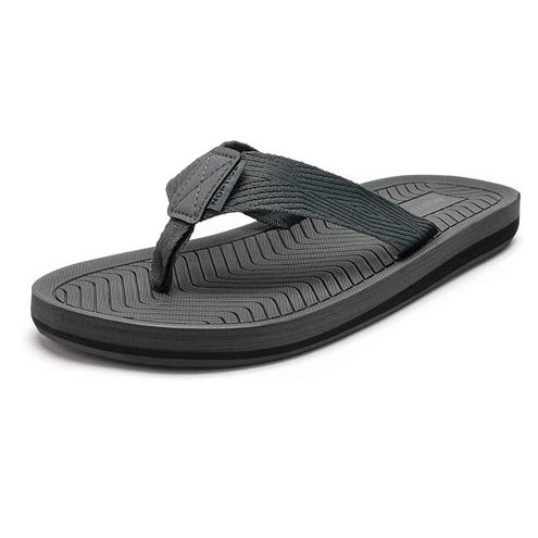 A single black flip-flop with a wide strap over the foot.