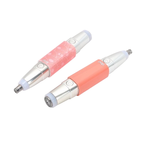 Two handheld microdermabrasion devices with removable heads, featuring silver and pastel pink/orange bodies, designed for skincare treatments.