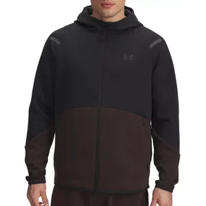 A black and brown Under Armour zip-up hooded jacket with long sleeves and subtle logo detailing on the chest.