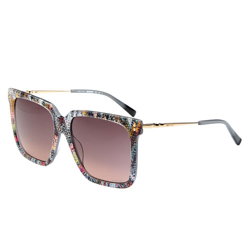 Missoni 57mm sunglasses feature oversized square frames with a colorful, speckled pattern and gold-toned temples, paired with gradient lenses.