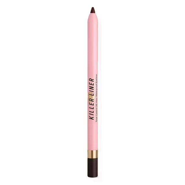 Too Faced Killer Liner is a pink-cased waterproof eyeliner with a precision tip, designed for long-lasting wear and smooth application.