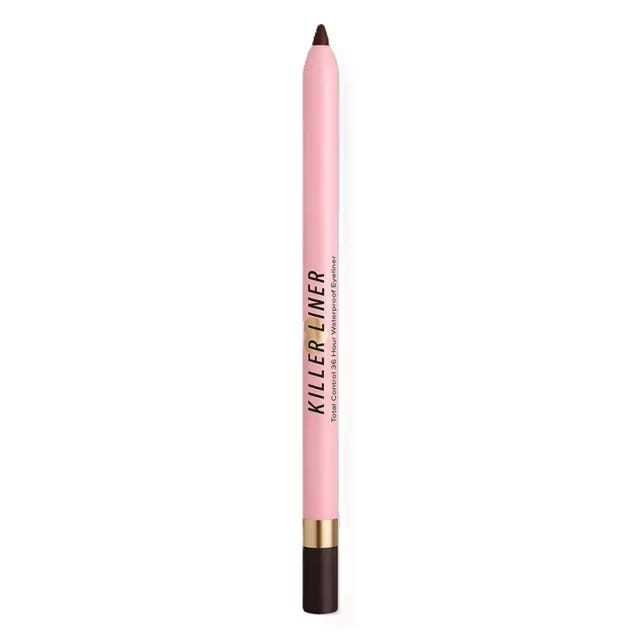 Too Faced Killer Liner is a pink-cased waterproof eyeliner with a precision tip, designed for long-lasting wear and smooth application.