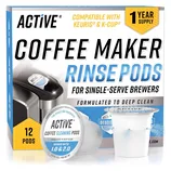 Active Coffee Maker Rinse Pods, compatible with Keurig and K-Cup single-serve brewers, contain 12 pods for a one-year supply and are formulated to deep clean.