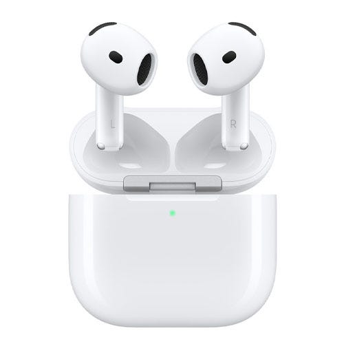 a pair of Airpods 4 headphones in their charging case