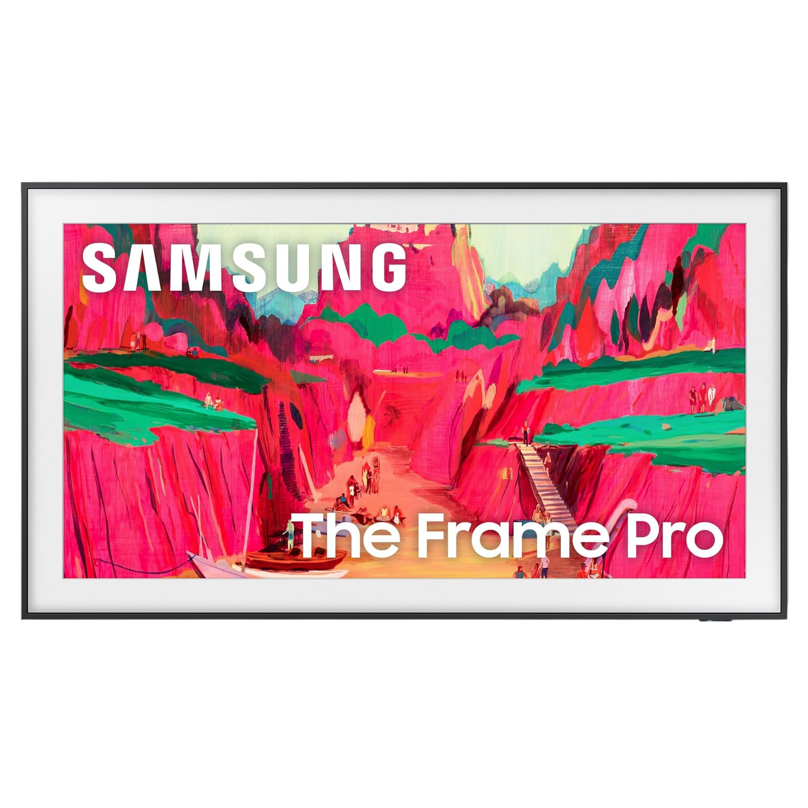 Samsung The Frame Pro TV with vibrant artwork display, resembling a framed painting.