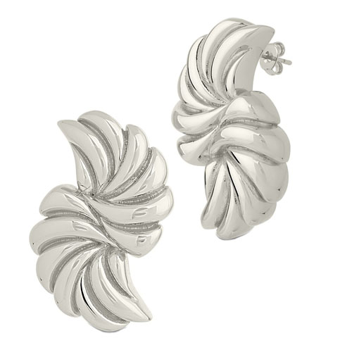Sterling Forever Twisted Croissant Studs are silver earrings with a polished, twisted design resembling a croissant. They feature a stud backing for secure wear.