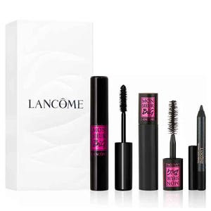 Lancôme 3pc Big Volume Mascara Set includes Monsieur Big Mascara, a volumizing mascara with a large brush, a smaller travel-size mascara, and a black eyeliner pencil, presented in a Lancôme-branded white box.