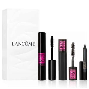 Lancôme 3pc Big Volume Mascara Set includes Monsieur Big Mascara, a volumizing mascara with a large brush, a smaller travel-size mascara, and a black eyeliner pencil, presented in a Lancôme-branded white box.