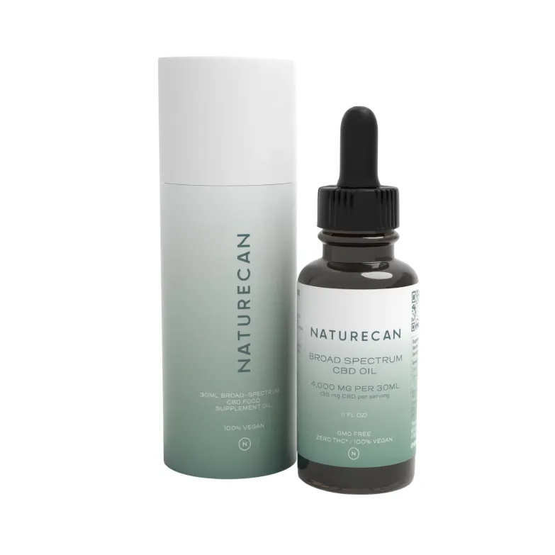 Naturecan Broad Spectrum CBD Oil, 4000mg per 30ml, is GMO-free and 100% vegan.